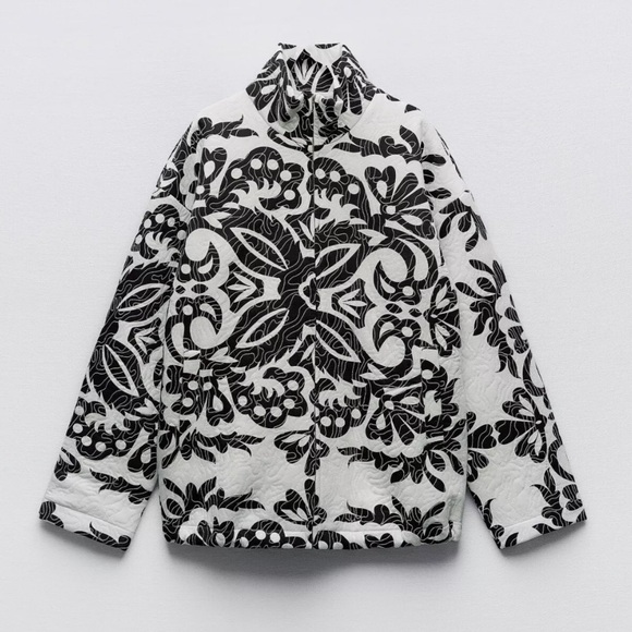 Zara QUILTED PRINTED JACKET. Ecru/Black. Size S. New with Tags. - Picture 12 of 12